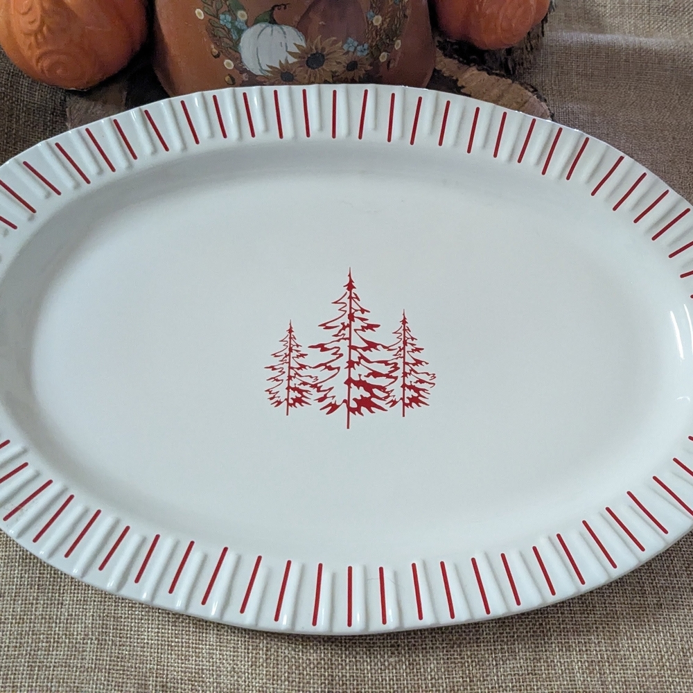 Red and White Tree Design Serving Platter
